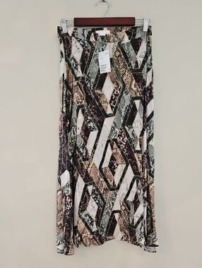 H&M A-line geometric Snake-Print Maxi Skirt in Brown and Green. Size 8